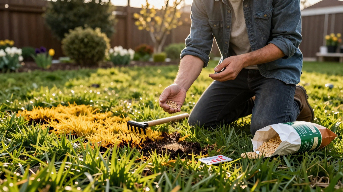 Pessoa ajoelhada plantando sementes em um jardim com luz do sol no fim da tarde